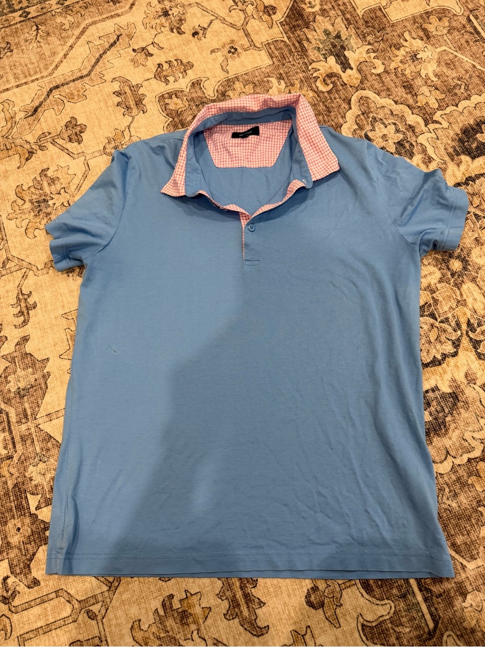 Façonnable polo shirt with pink gingham collar— large